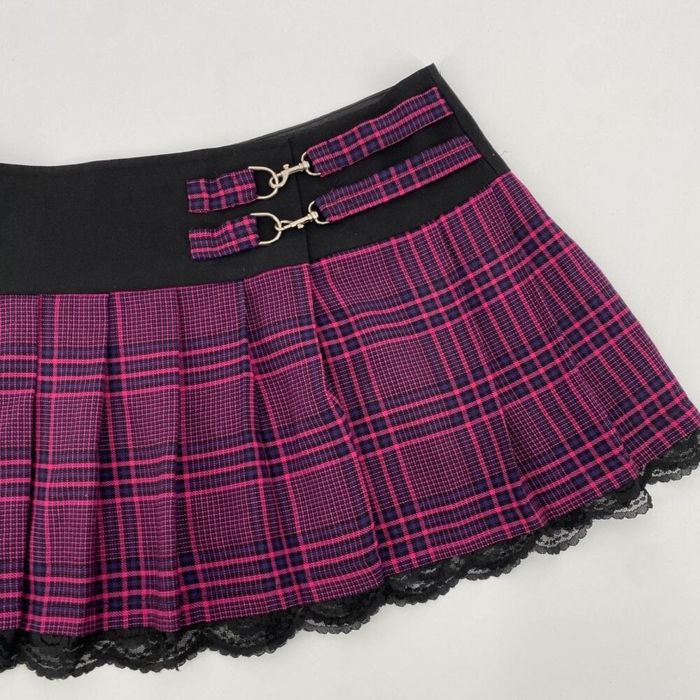 Morbid Threads purple pink plaid pleated mini skirt - Picture 6 of 6